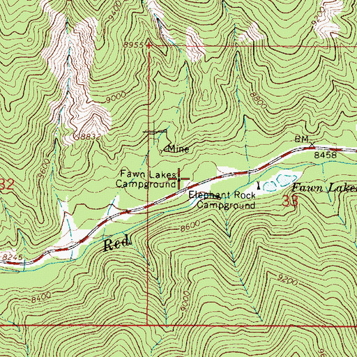 Topographic Map of Fawn Lakes Campground, NM