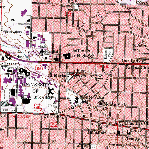Topographic Map of First Congregational Church, NM