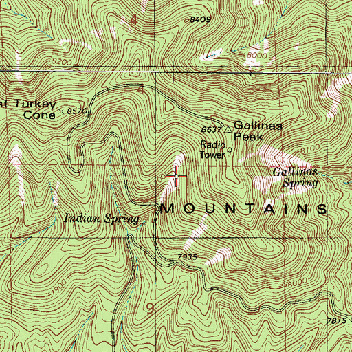 Topographic Map of Gallinas Peak, NM