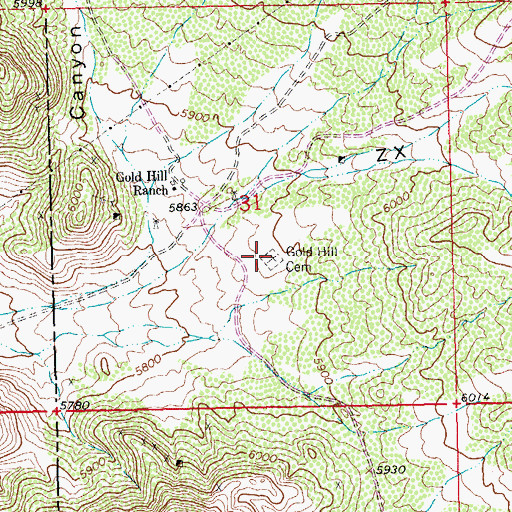 Topographic Map of Gold Hill Cemetery, NM