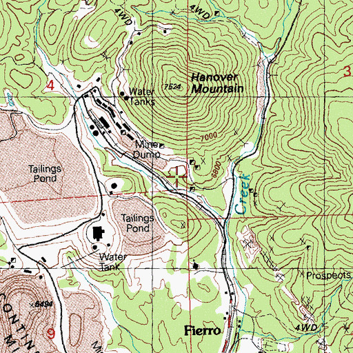 Topographic Map of Hanover Shaft, NM