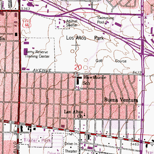 Topographic Map of Hawthorne Elementary School, NM