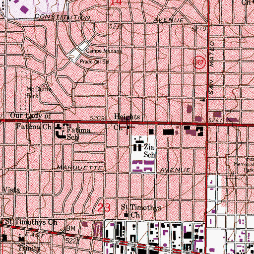 Topographic Map of Heights Church, NM