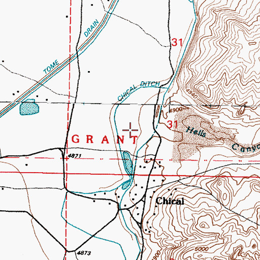 Topographic Map of Hells Canyon Wash, NM