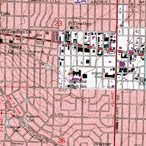 Topographic Map of Highland High School, NM