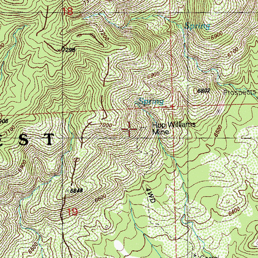 Topographic Map of Hop Williams Mine, NM