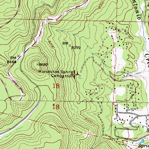 Topographic Map of Horseshoe Springs Campground, NM