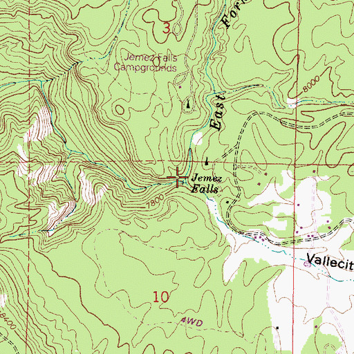 Topographic Map of Jemez Falls, NM