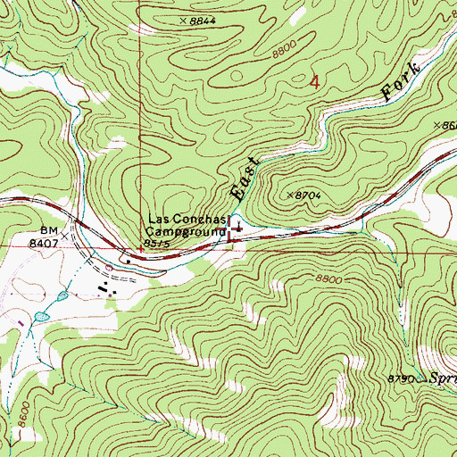 Topographic Map of Las Conchas Campground, NM