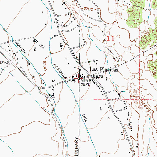 Topographic Map of Las Placitas, NM