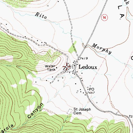 Topographic Map of Ledoux, NM