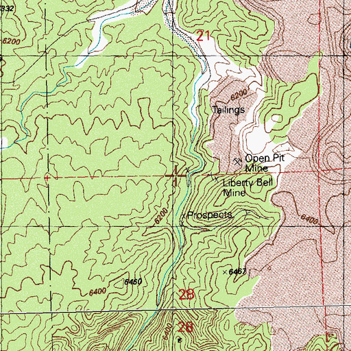 Topographic Map of Liberty Bell Mine, NM