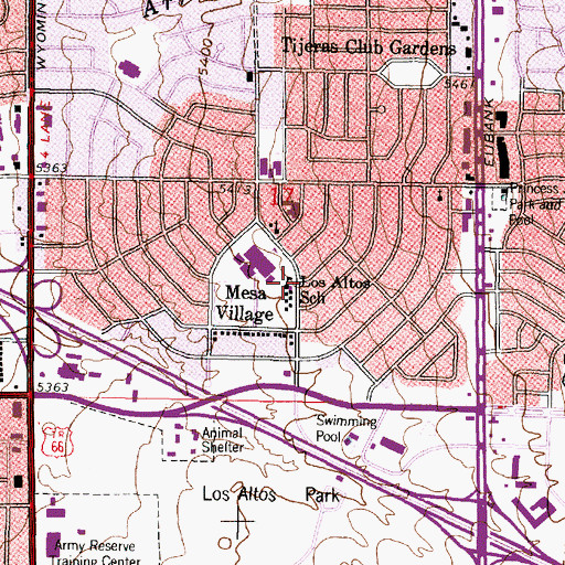 Topographic Map of Los Altos School, NM