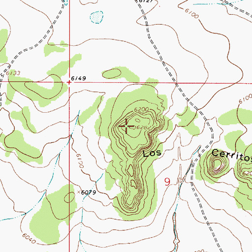 Topographic Map of Los Cerritos, NM
