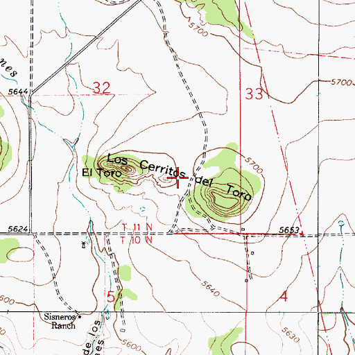 Topographic Map of Los Cerritos del Toro, NM