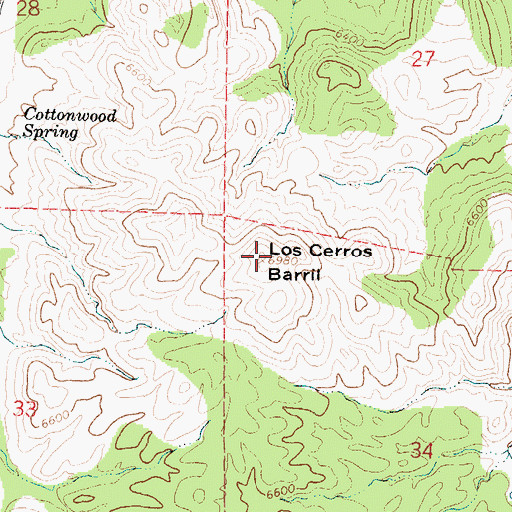 Topographic Map of Los Cerros Barril, NM