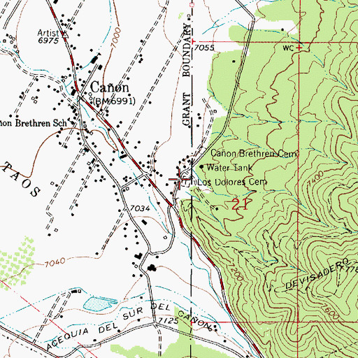 Topographic Map of Los Dolores Cemetery, NM