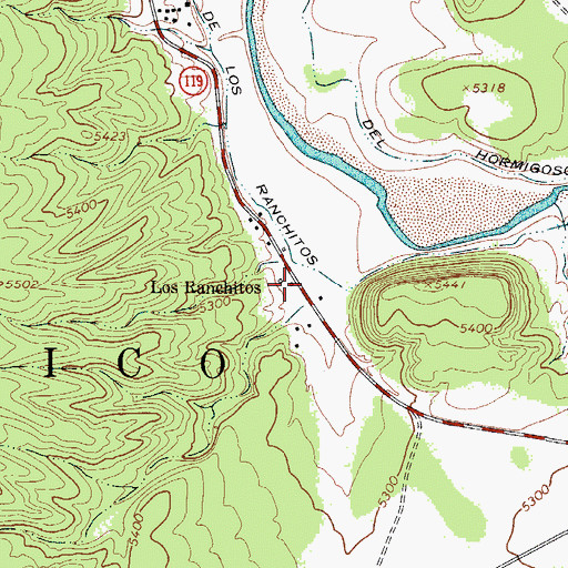 Topographic Map of Los Ranchitos, NM