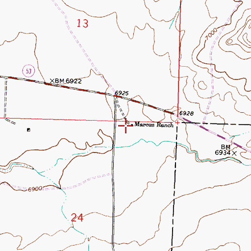Topographic Map of Marcus Ranch, NM