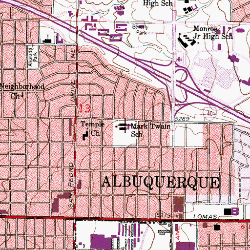 Topographic Map of Mark Twain Elementary School, NM