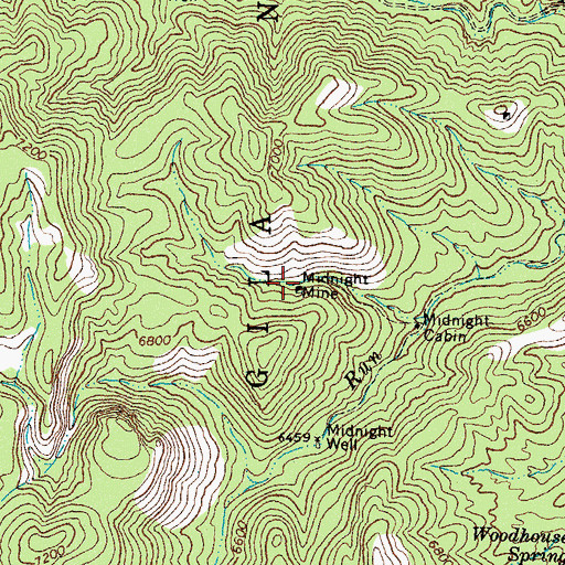 Topographic Map of Midnight Mine, NM