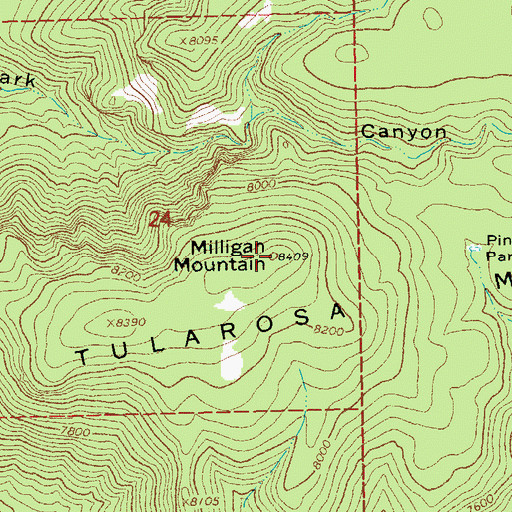 Topographic Map of Milligan Mountain, NM