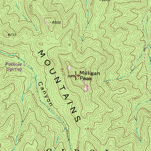 Topographic Map of Milligan Peak, NM