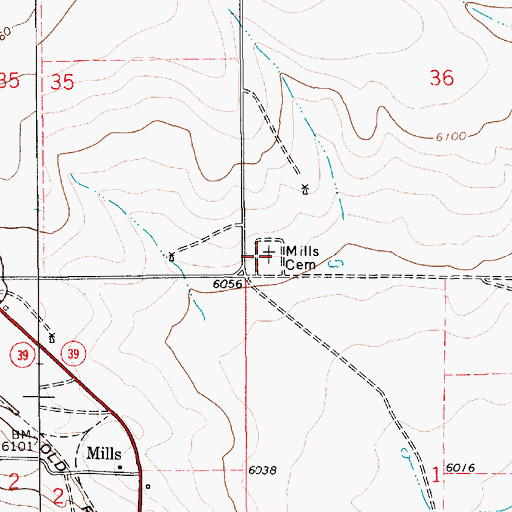 Topographic Map of Mills Cemetery, NM