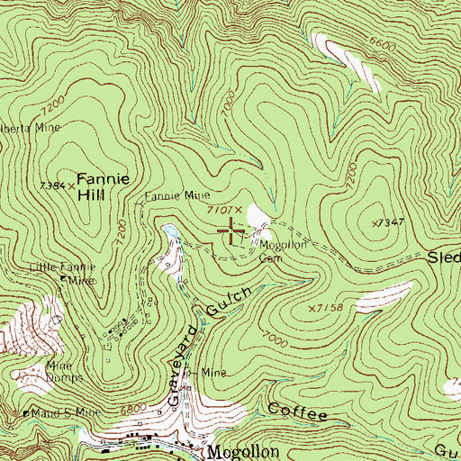 Topographic Map of Mogollon Cemetery, NM