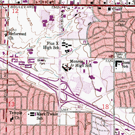 Topographic Map of James Monroe Middle School (historical), NM