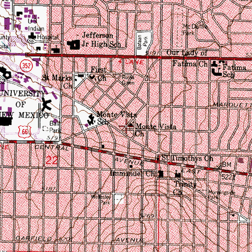 Topographic Map of Monte Vista Christian Church, NM
