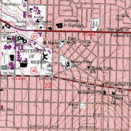 Topographic Map of Monte Vista Elementary School, NM