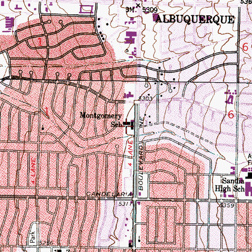 Topographic Map of Montgomery School, NM