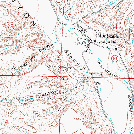 Topographic Map of Monticello Cemetery, NM
