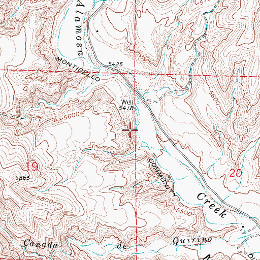 Topographic Map of Monticello Community Ditch, NM