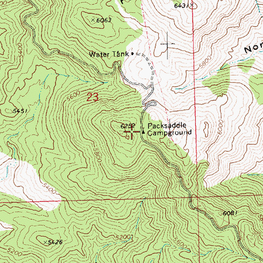 Topographic Map of Packsaddle Campground, AZ