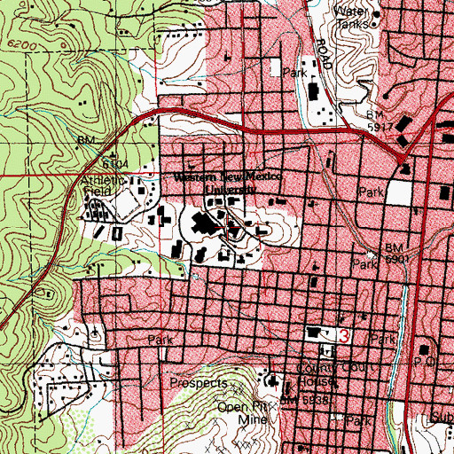 Topographic Map of Western New Mexico University, NM