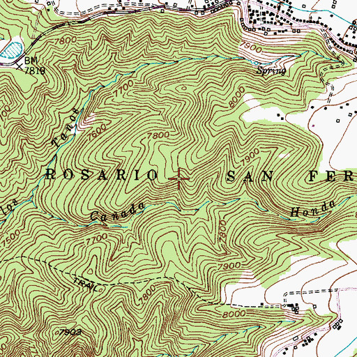 Topographic Map of Nuestra Senora Del Rosario San Fernando Y Sa, NM