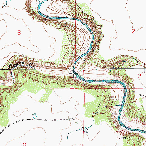 Topographic Map of Ocate Creek, NM