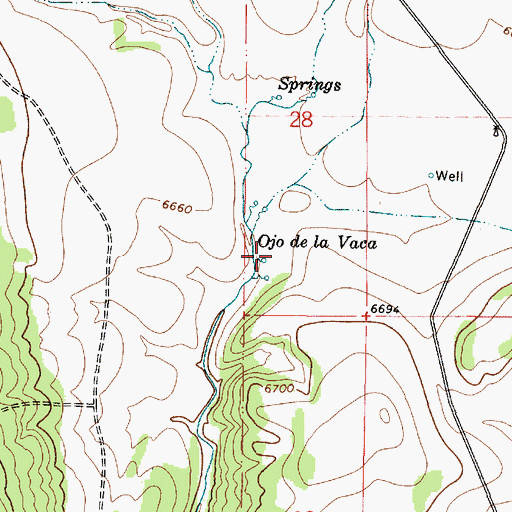 Topographic Map of Ojo de la Vaca, NM
