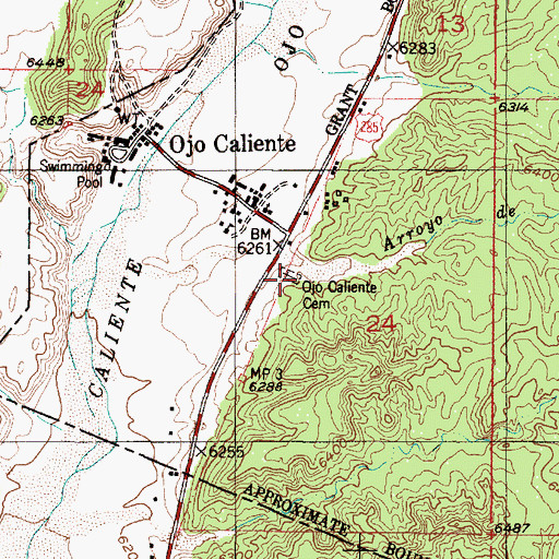 Topographic Map of Ojo Caliente Cemetery, NM