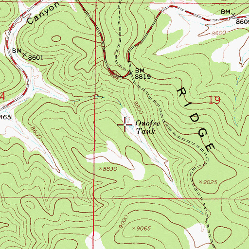 Topographic Map of Onofre Tank, NM