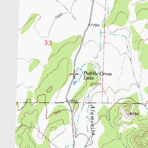 Topographic Map of Paddle Cross Lake, NM