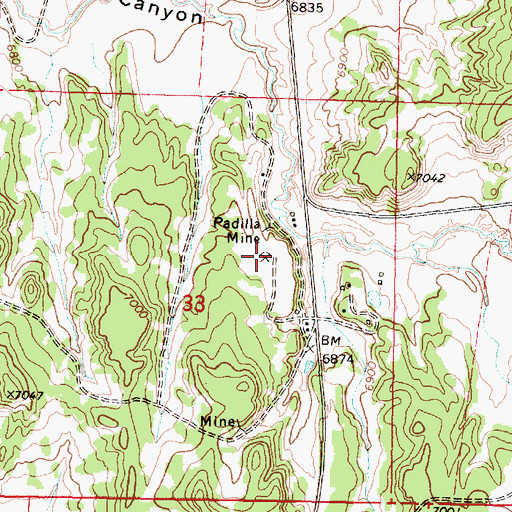 Topographic Map of Padilla Mine, NM