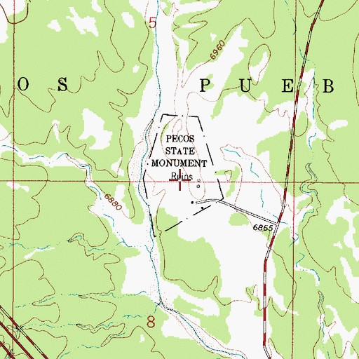 Topographic Map of Pecos State Monument, NM