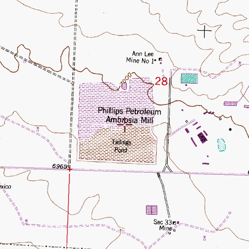 Topographic Map of Phillips Petroleum Ambrosia Mill, NM