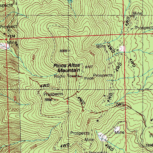Topographic Map of Pinos Altos Mountain, NM