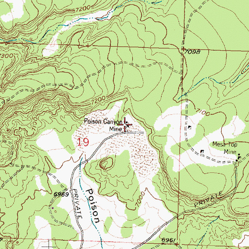 Topographic Map of Poison Canyon Mine, NM
