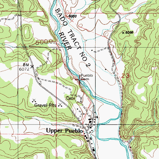 Topographic Map of Pueblo Dam, NM