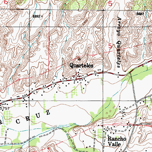 Topographic Map of Quarteles, NM